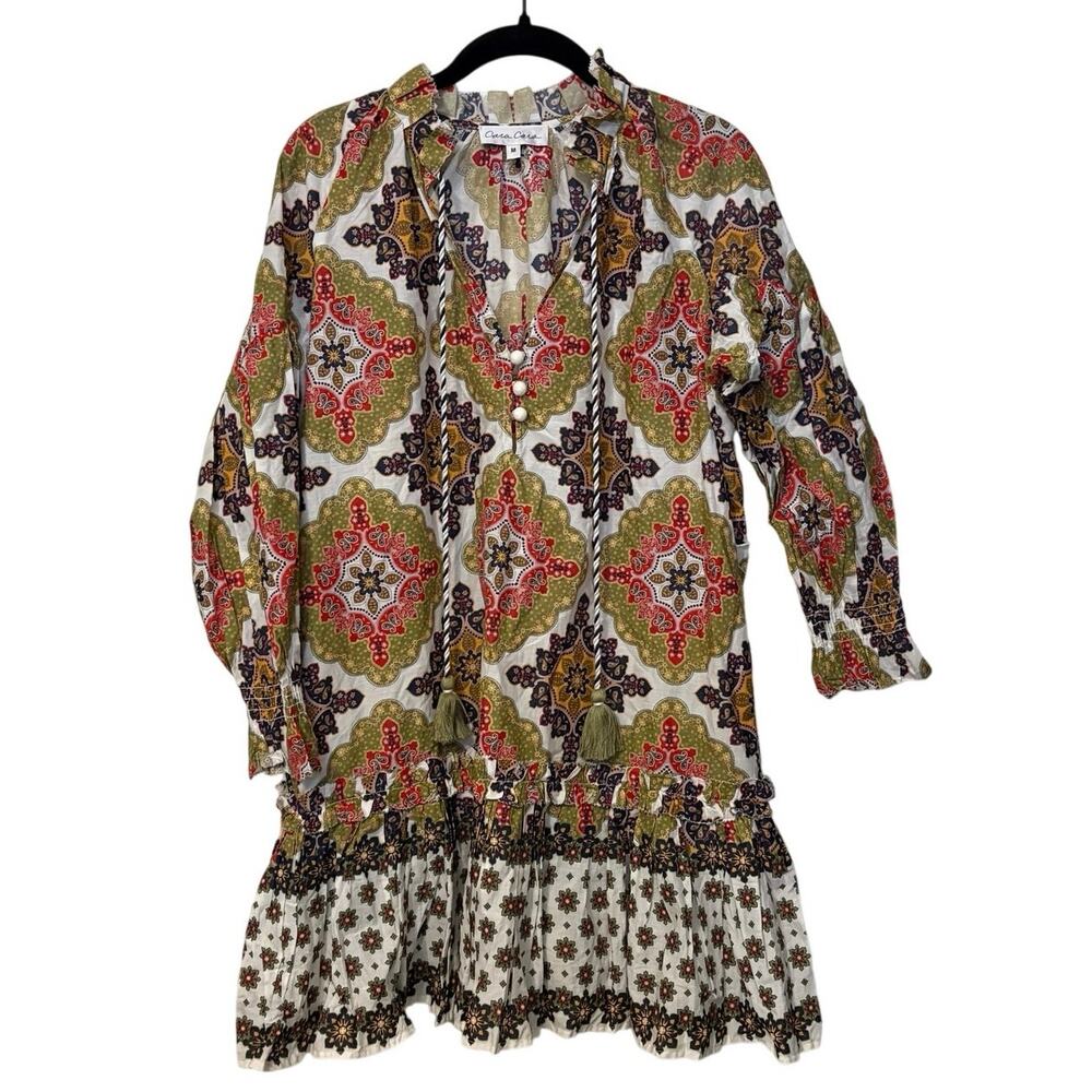 Cara Cara 100% Cotton Orange Brown Poppy Floral Mini Dress Size Medium - Picture 3 of 7